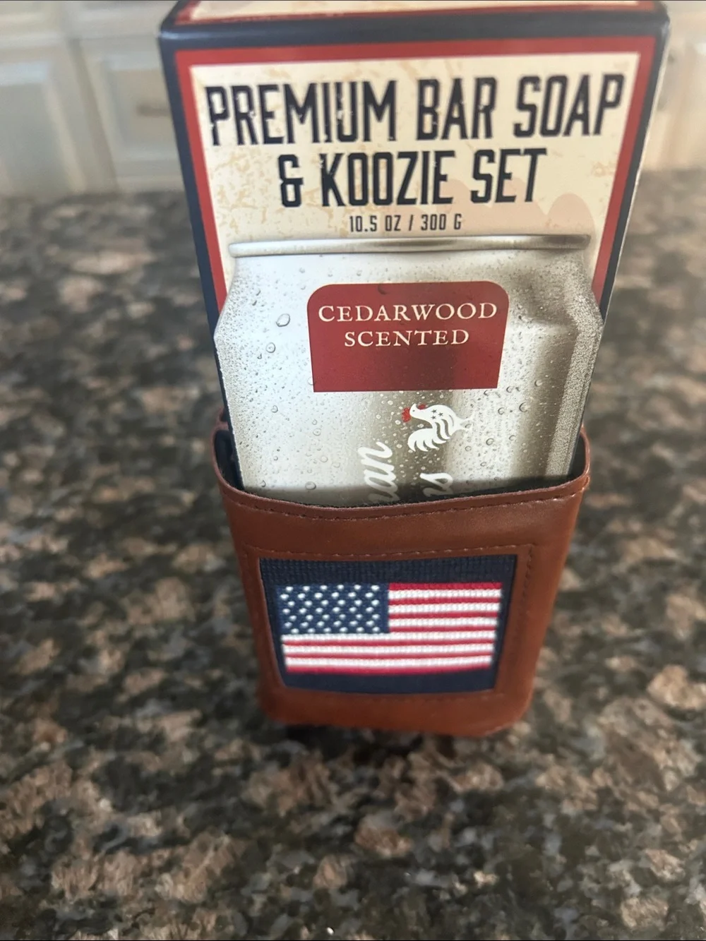 J.S.KRAFTSMAN & SONS PREMIUM BAR SOAP & AMERICAN FLAG NEEDLEPOINT KOOZIE SET NWT